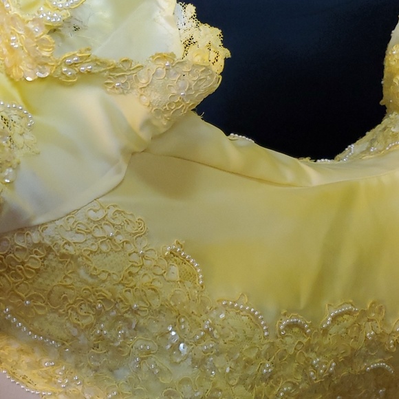 Jasmine, 10, wedding dress, train, hand upcycled yellow, costume, AS IS - Picture 4 of 13